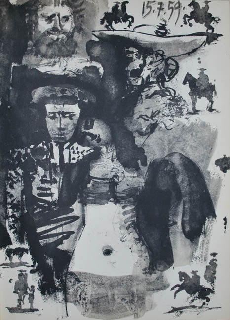 Picasso Toros Y Toreros No. 3 dated 15/7/59: Title: Picasso Toros Y Toreros No. 3 dated 15/7/59 Description: Artist: Pablo Picasso. County: Spain. Title: Toros y Toreros 3?dated 15/7/59. Medium: Quadrichromie. Paper size: On vellum 14.75 x