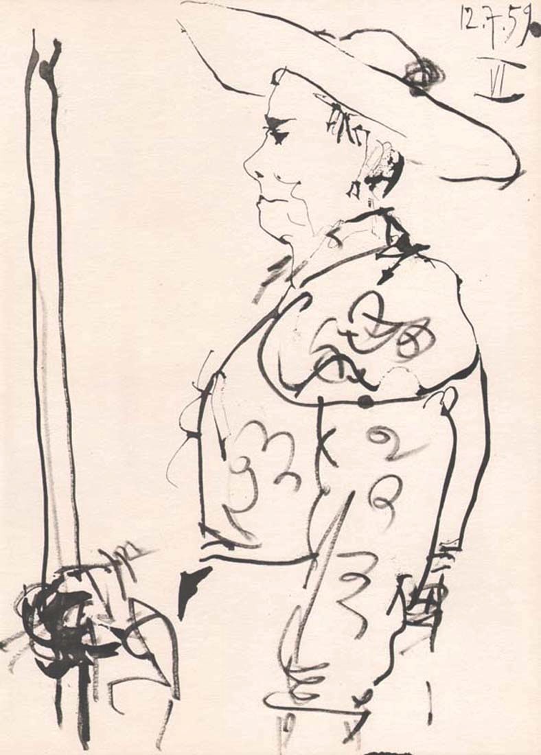 Pablo Picasso Toros Y Toreros 6 dated 12/7/59: Title: Pablo Picasso Toros Y Toreros 6 dated 12/7/59 Description: Artist: Pablo Picasso. County: Spain. Title: Toros y Toreros 6 dated 13/7/59. Medium: Bichromie. Paper size: On vellum 14.75 x 10.50 i