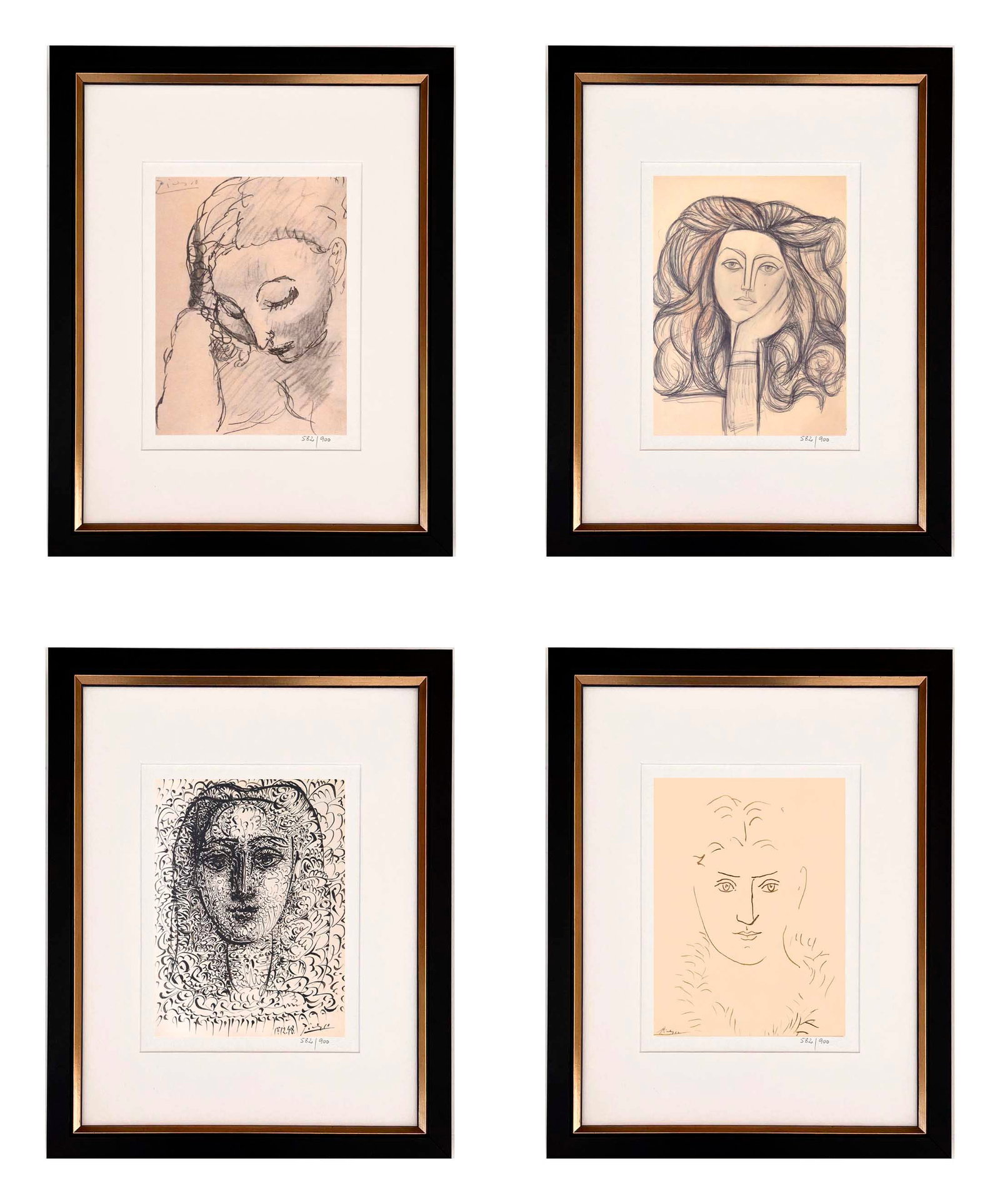 Pablo Picasso Women Set of 4 Framed: Title: Pablo Picasso Women Set of 4 Framed Description: Artist: Pablo Picasso. Country: Spain. Title: Women, set of 4. Medium: Giclees. Marks: Limited Edition numbered, not signed. Paper: Arches paper