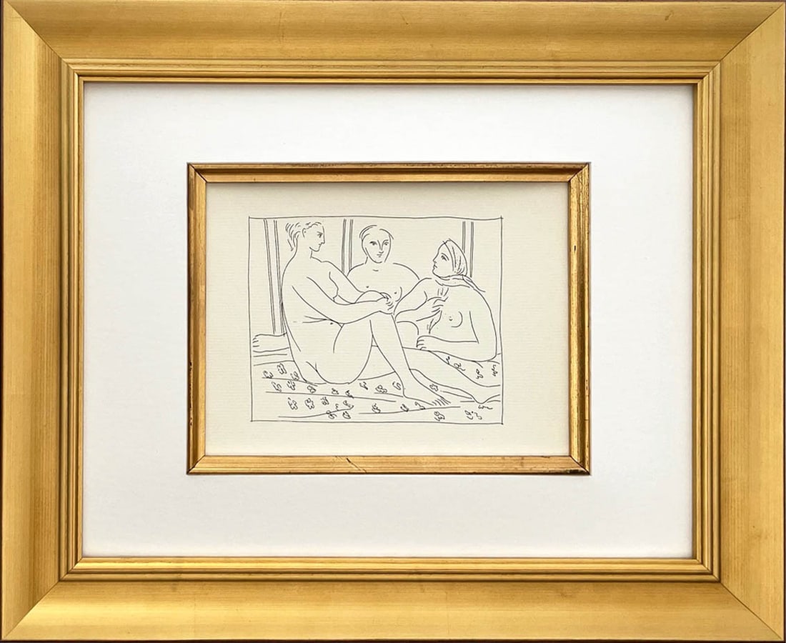 Picasso 26 Three female figure framed: Title: Picasso 26 Three female figure framed Description: Title: Three female figure. Artist: Pablo Picasso (after). Country: Spain. Medium: Facsimile ? 26. Marks: Not signed, not numbered. Paper
