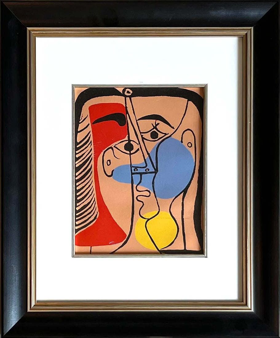 Picasso Linocut 1978 Large Red Blue & Yellow Head, Framed (1 of 1)