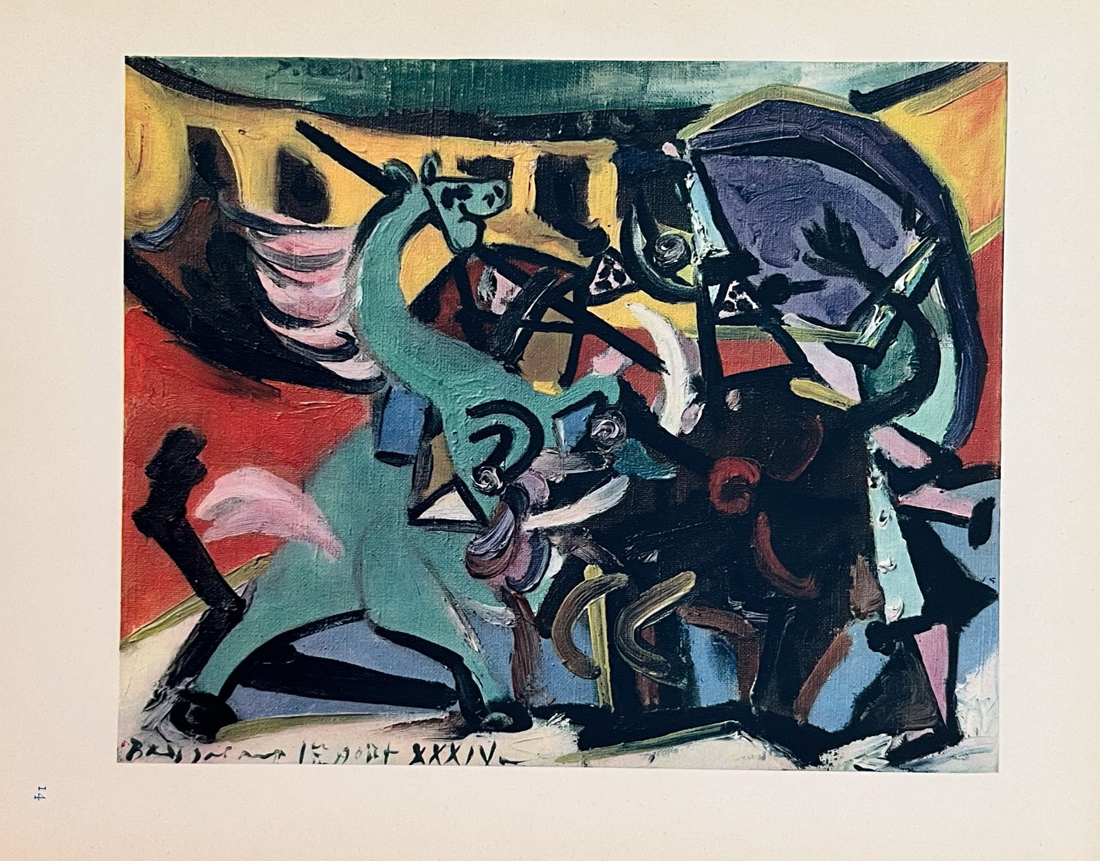 Picasso Heliogravure 14 Course de taureaux 1946: Title: Picasso Heliogravure 14 Course de taureaux 1946 Description: Artist: Pablo Picasso. Title: Course de taureaux. Medium: Heliogravure 14. Marks: Not signed, not numbered. Paper Size: 10.50 x