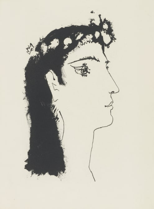 Picasso Heliogravure 2 Head of a woman crowned with flowers 1985: Title: Picasso Heliogravure 2 Head of a woman crowned with flowers 1985 Description: Artist: Pablo Picasso. Country: Spain. Title: Head of a woman crowned with flowers. Medium: Heliogravure 2. Marks: