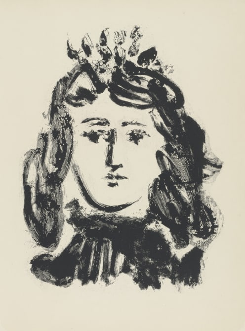1985 Picasso Heliogravure 17 Woman with tiara: Title: 1985 Picasso Heliogravure 17 Woman with tiara Description: Artist: Pablo Picasso Country: Spain Medium: Heliogravure 17 Marks: Not signed, not numbered Paper Size: 15 x 11 inches on heavy