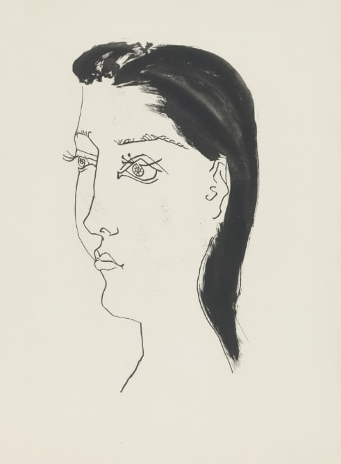 1985 Picasso Heliogravure 20 Woman in half profile: Title: 1985 Picasso Heliogravure 20 Woman in half profile Description: Artist: Pablo Picasso Country: Spain Medium: Heliogravure 20 Marks: Not signed, not numbered Paper Size: 15 x 11 inches on heavy 
