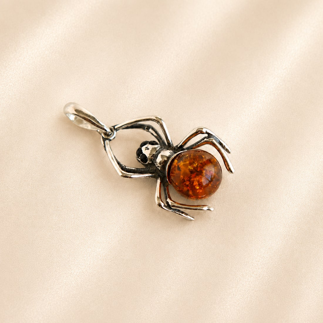 Amber Spider Pendant in Sterling Silver - 2