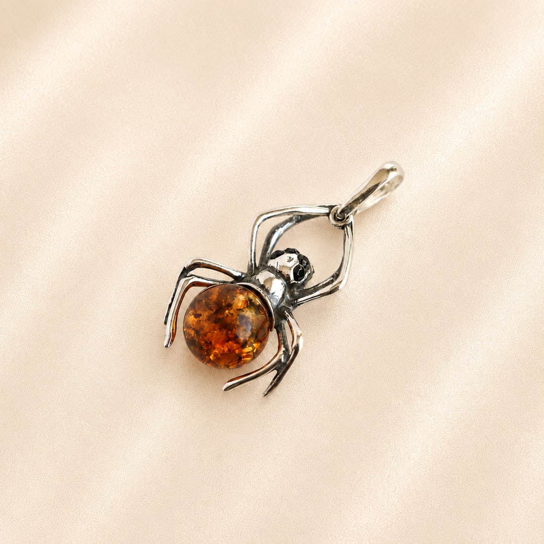 Amber Spider Pendant in Sterling Silver - 3