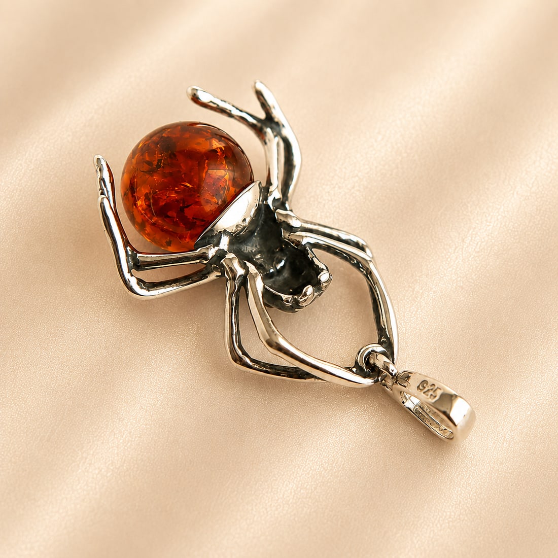 Amber Spider Pendant in Sterling Silver - 4