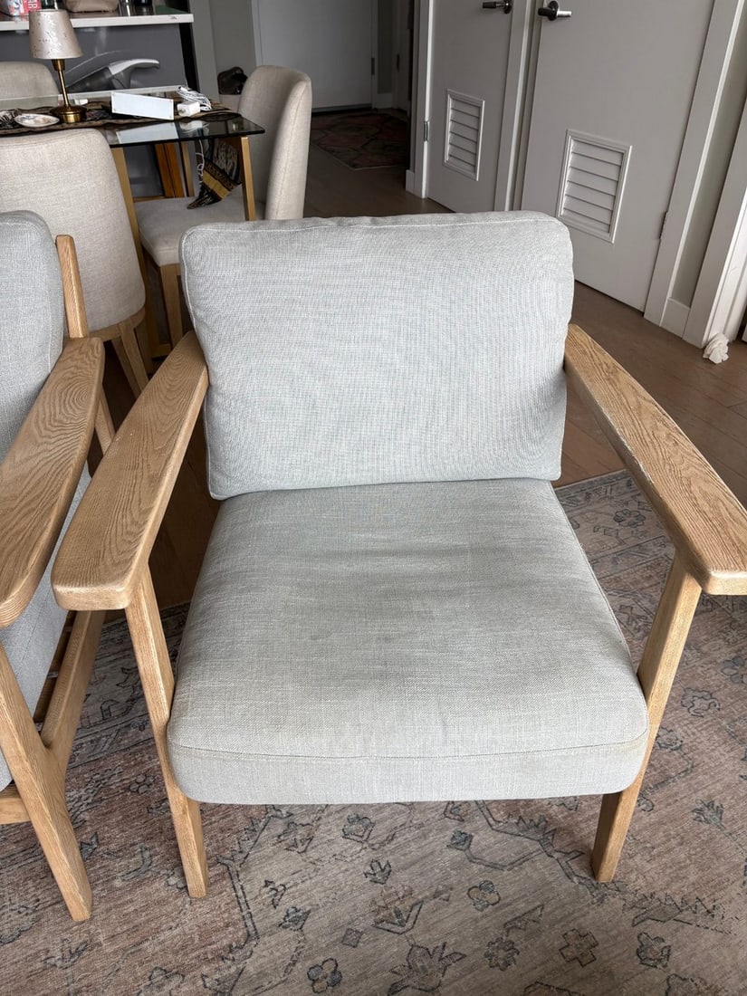 Pair of Modern Light Wood and Upholstered Armchairs - 2