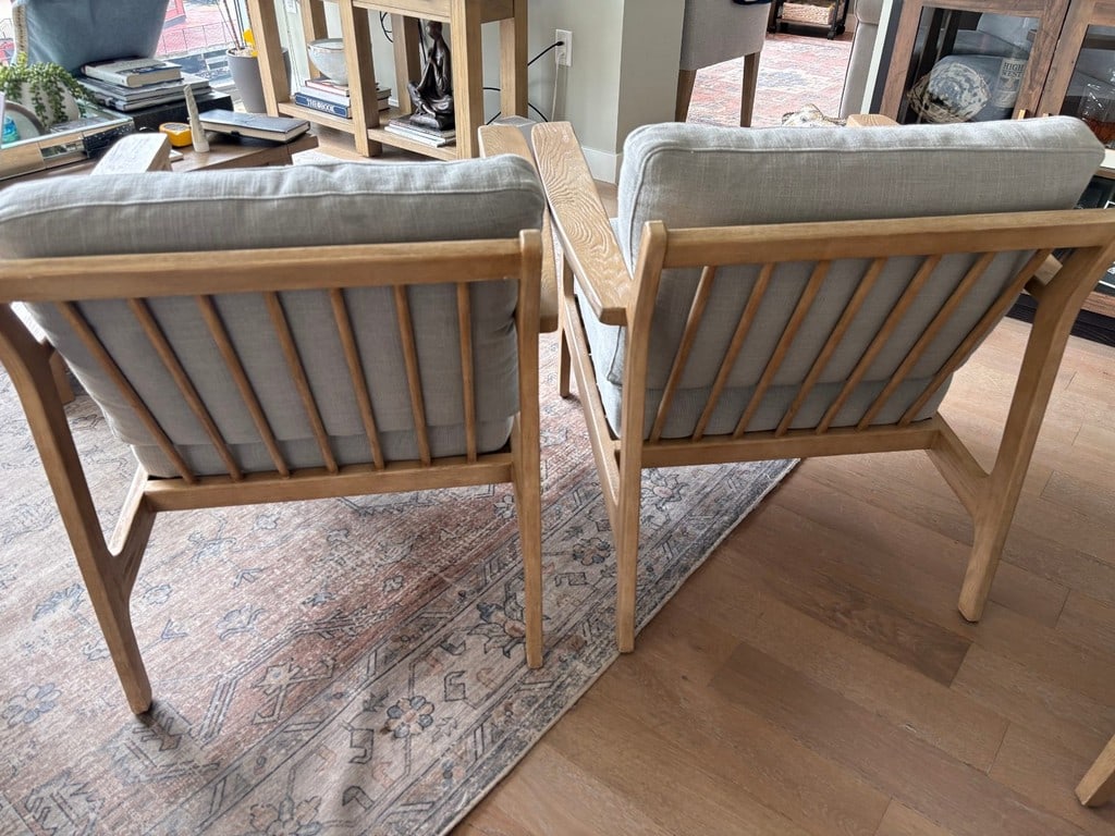 Pair of Modern Light Wood and Upholstered Armchairs - 7