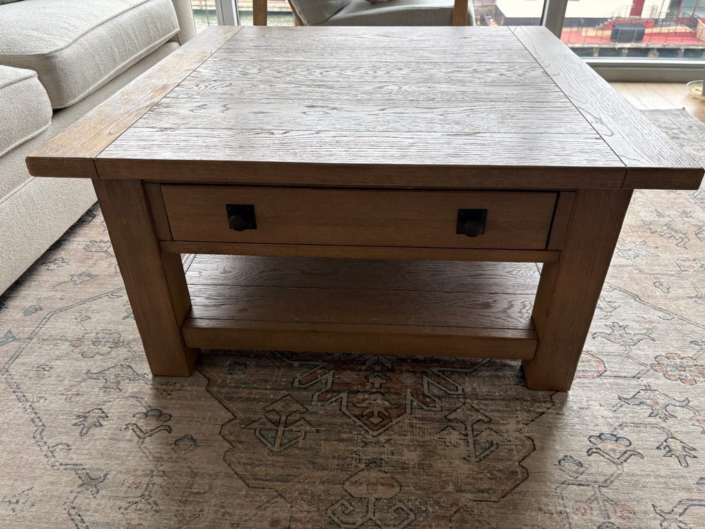 Contemporary Light Oak Finish Coffee Table with Drawer and Shelf - 2