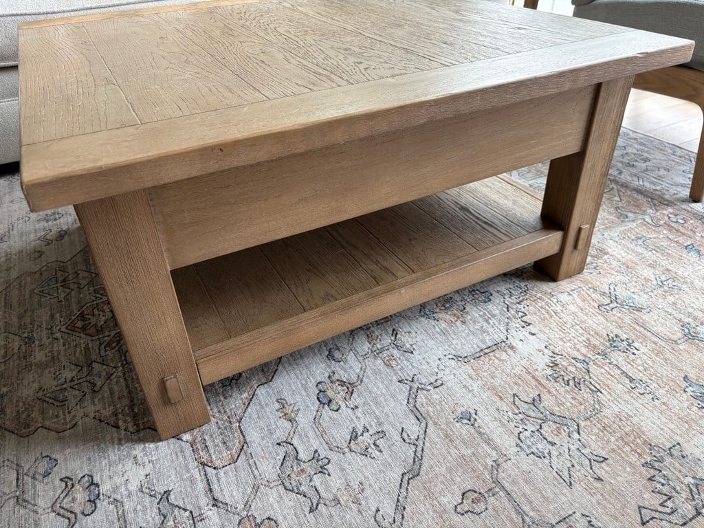 Contemporary Light Oak Finish Coffee Table with Drawer and Shelf - 3