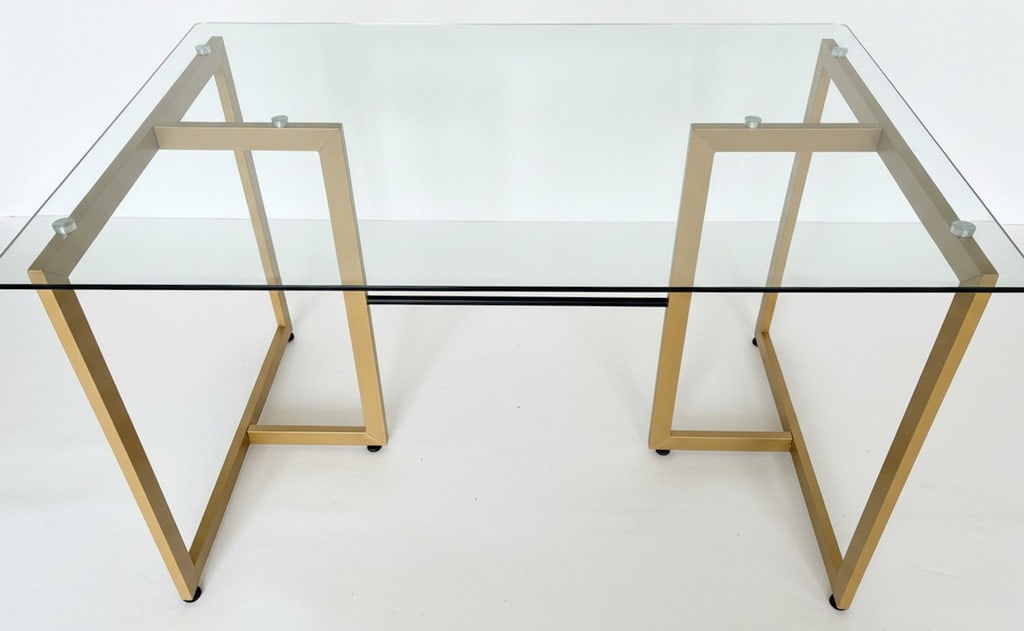 Modern Glass Top Dining Table with Gold-Tone Metal Base (1 of 4)