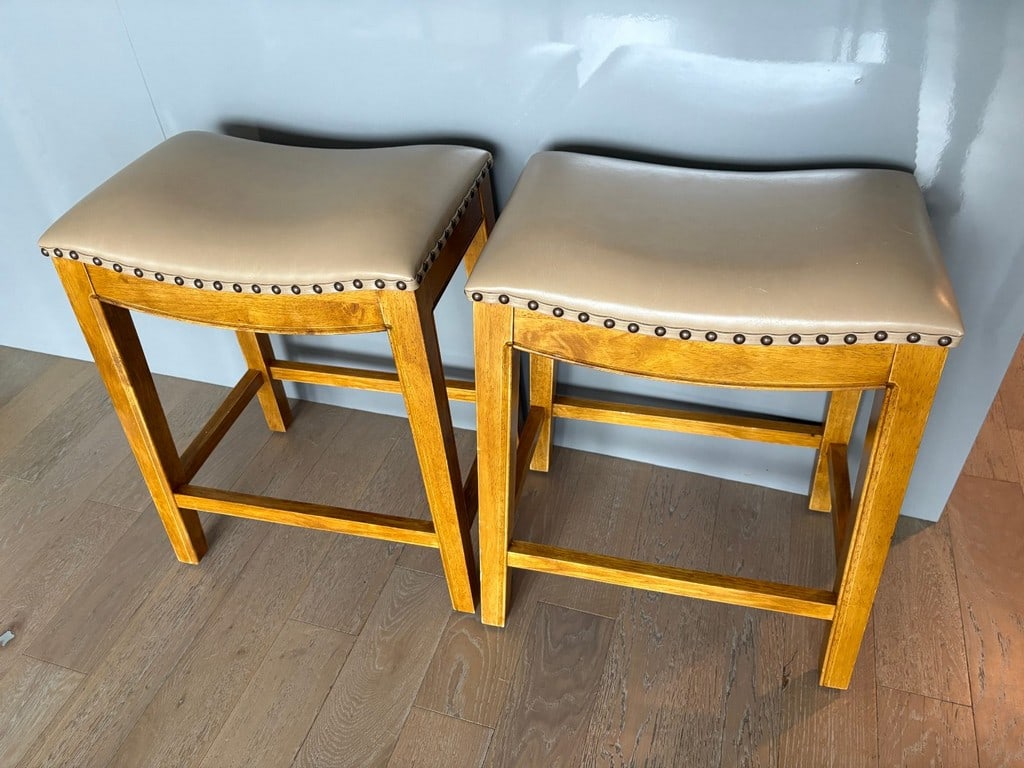Pair of Wooden Counter Stools with Upholstered Seats - 3
