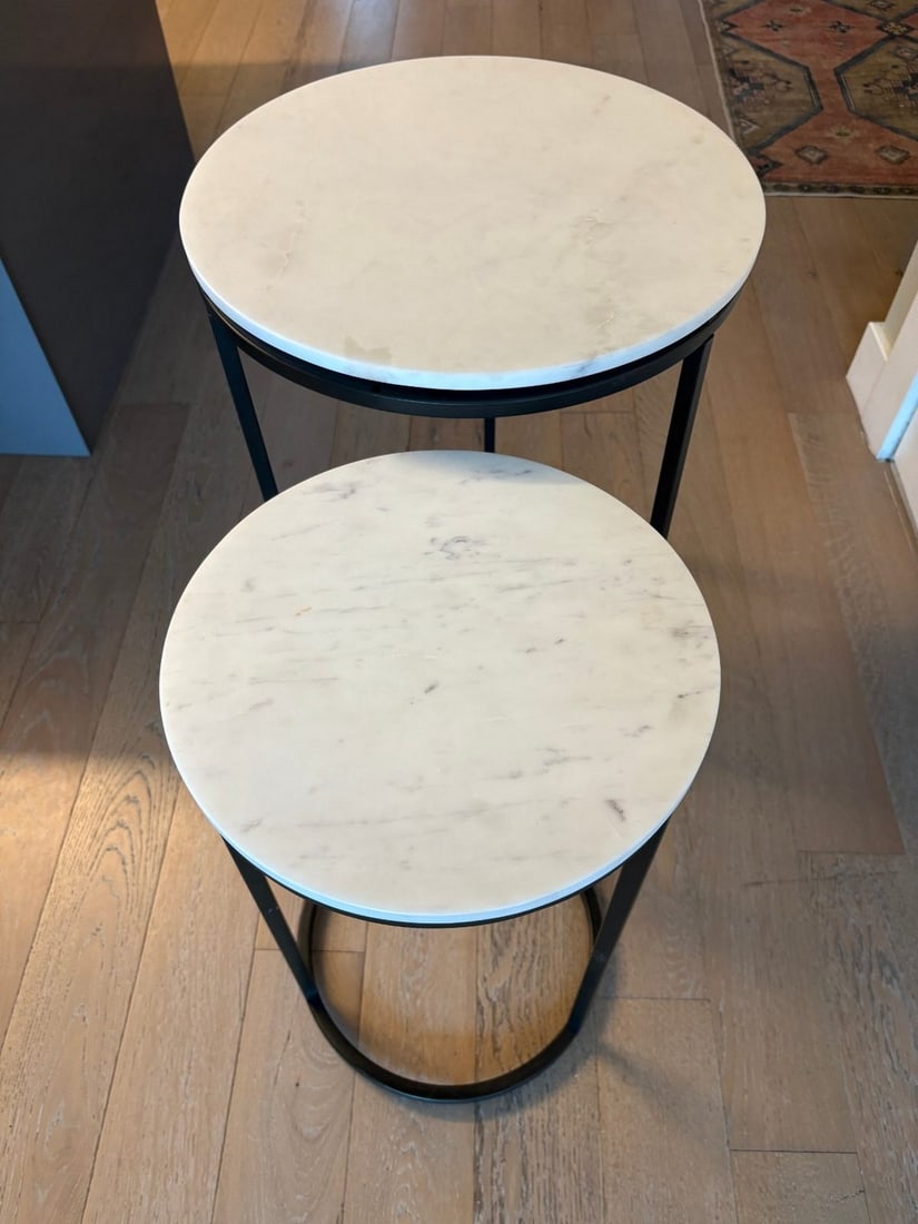 Set of Two Contemporary Marble and Metal Nesting Tables - 2