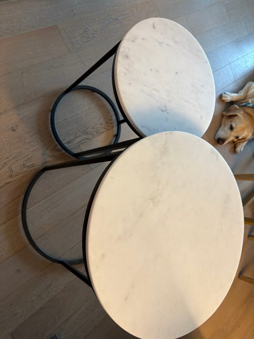 Set of Two Contemporary Marble and Metal Nesting Tables - 4