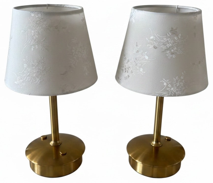 Pair of Contemporary Brass Finish and Floral Fabric Shade Table Lamps (1 of 3)