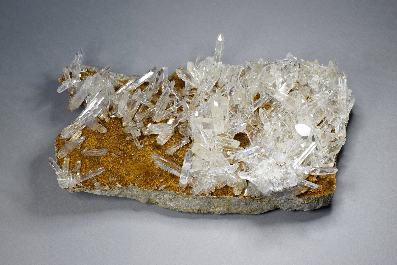 Classical Vizille Quartz on matrix: Title: Classical Vizille Quartz on matrix Origin: France Size: 21 x 11 cm Description: Outstanding quartz cluster from the famous Vizille locality. Largest crystals are 3 cm high. Measurements: 21 x