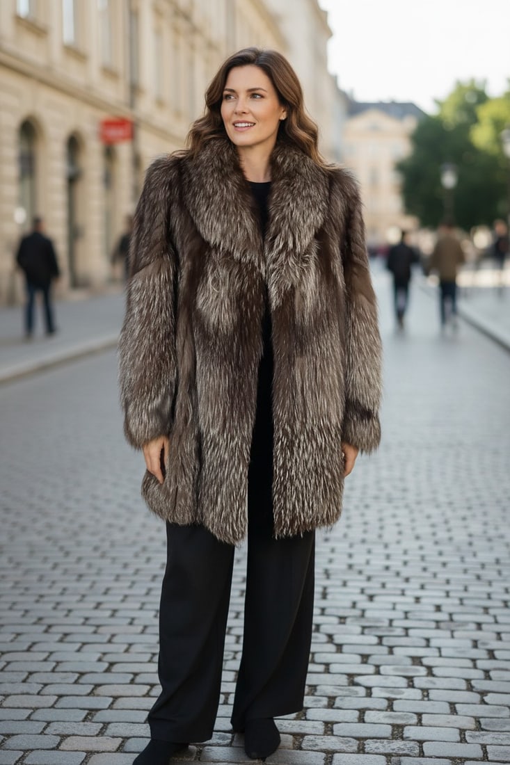 FLUFFY SILVER FOX FUR JACKET EU: L ; US: 16: Title: FLUFFY SILVER FOX FUR JACKET EU: L ; US: 16 Dimensions: Approximate size- EU: L; US: 16 : Important details: Length: 95cm/37,4in -Shoulders width:45cm/17,72in -Sleeve Length:65cm/25,59in -Bust 