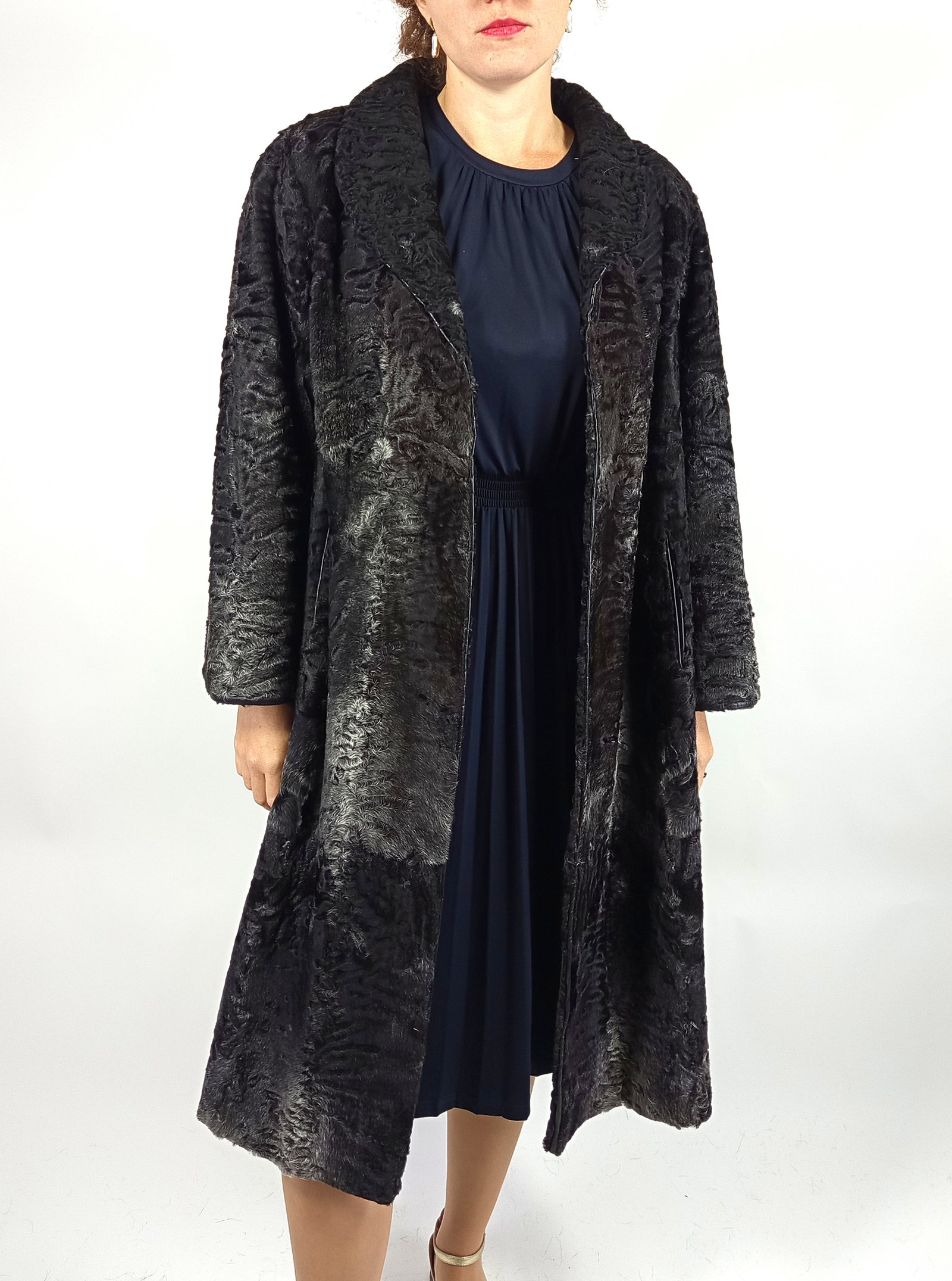 BLACK & GREY PERSIAN LAMB FUR COAT EU: XL ; US: 20 - 3