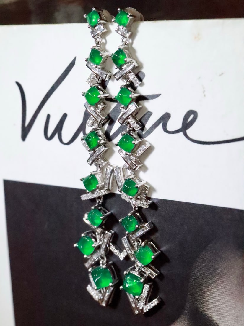 18K Gold Emerald Earrings - 2