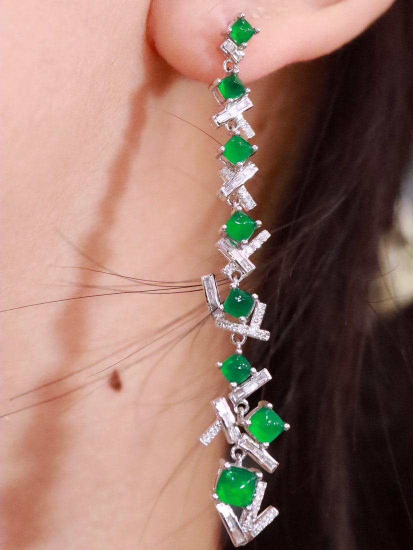 18K Gold Emerald Earrings - 6
