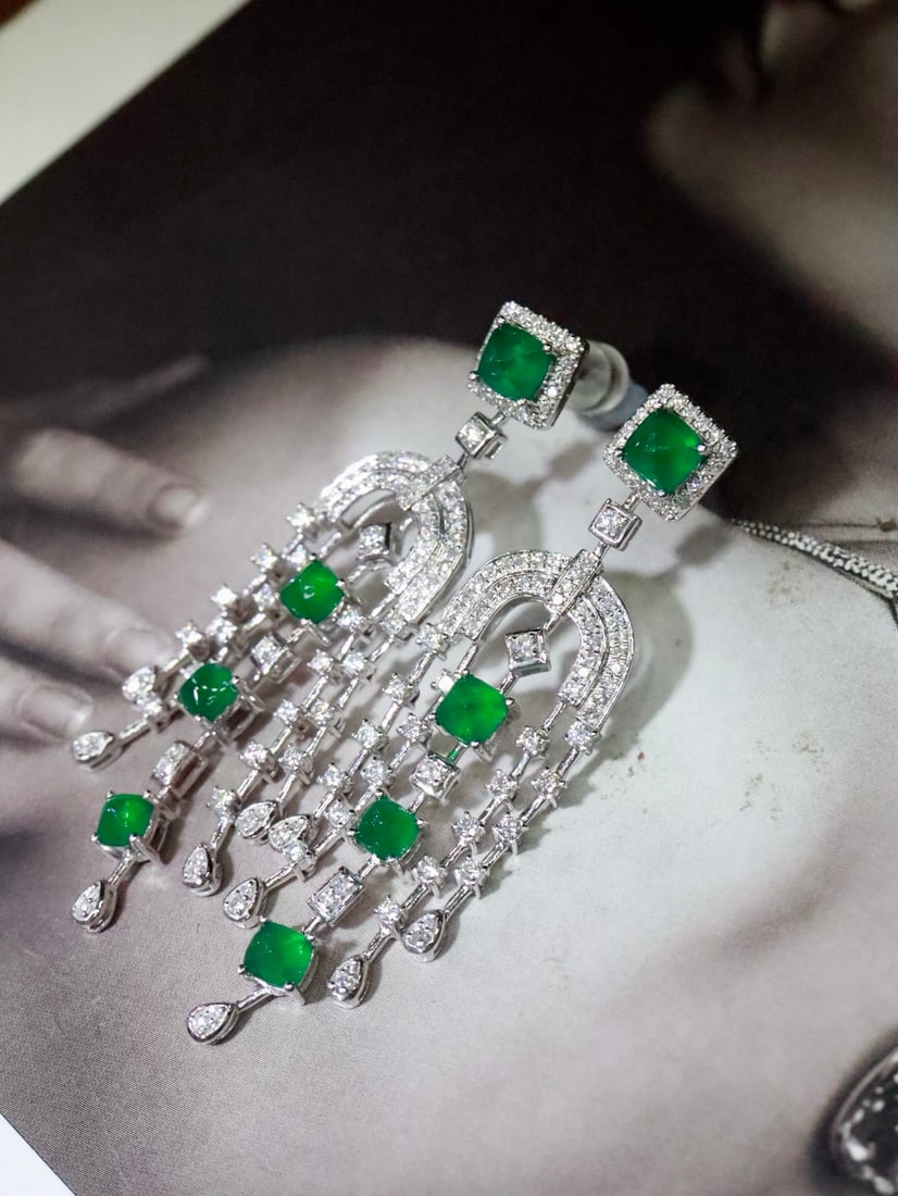 18K Gold Emerald Earrings - 2