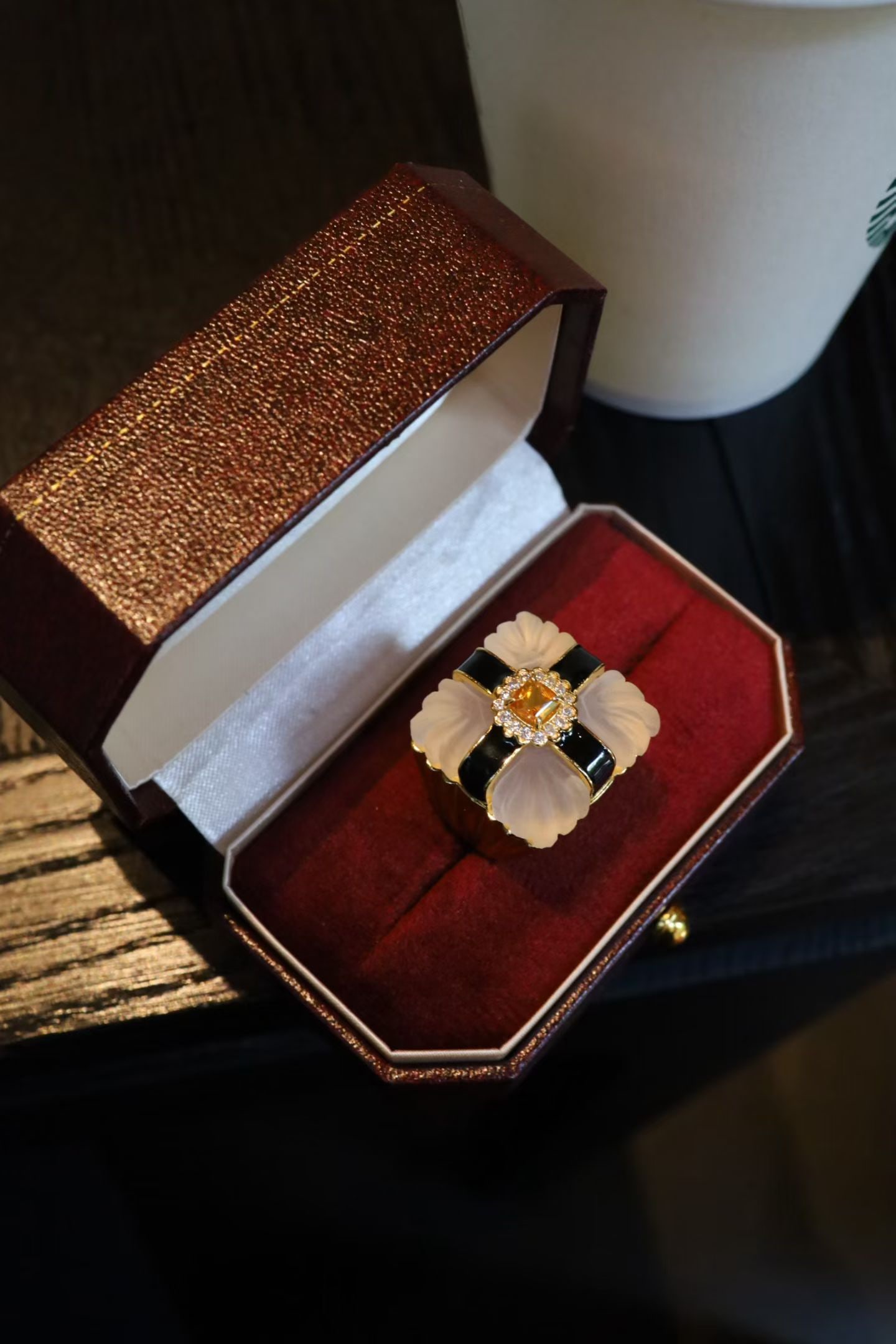 Natural White Crystal and Citrine Ring - 2