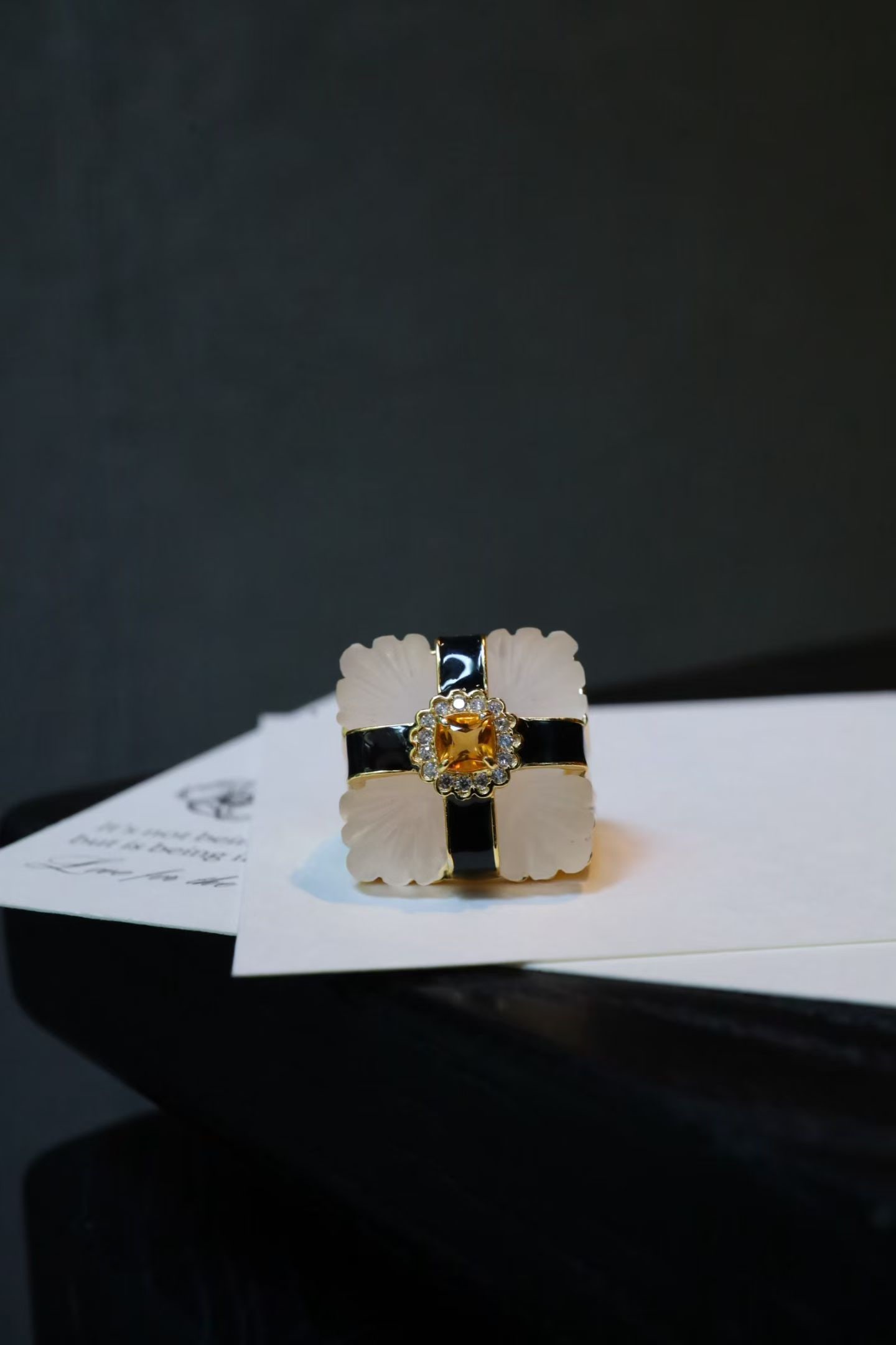 Natural White Crystal and Citrine Ring - 4