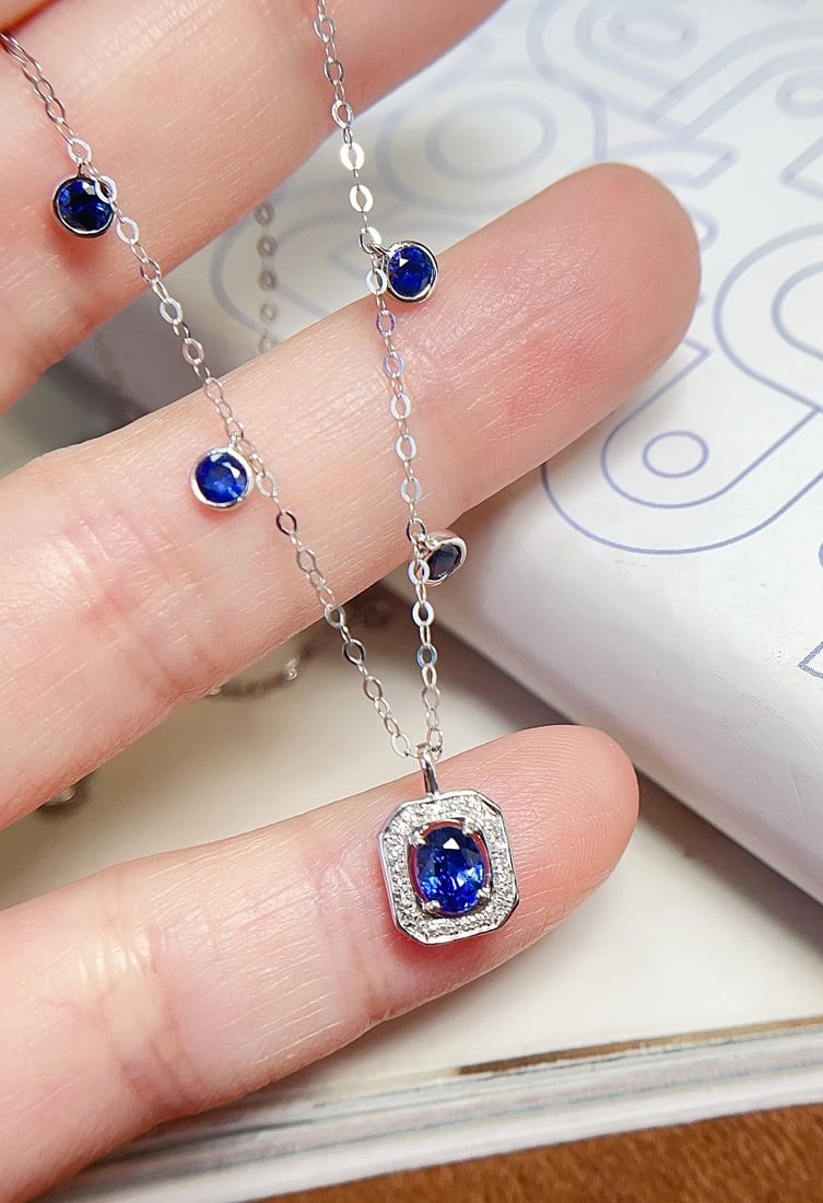 18K Gold Royal Blue Sapphire Necklace - 2