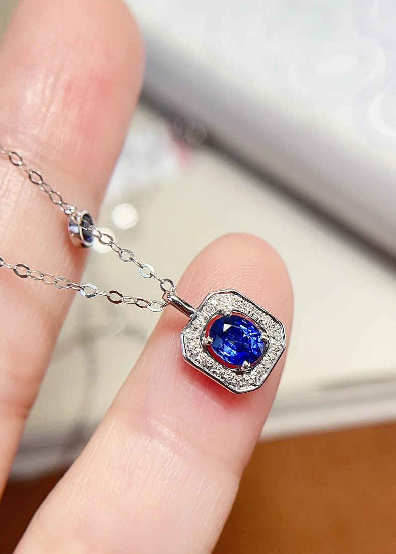 18K Gold Royal Blue Sapphire Necklace - 3