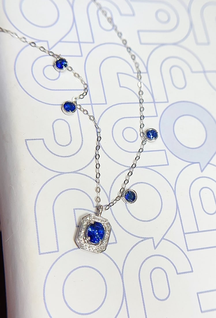 18K Gold Royal Blue Sapphire Necklace - 5
