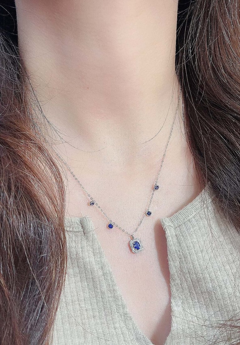 18K Gold Royal Blue Sapphire Necklace - 6