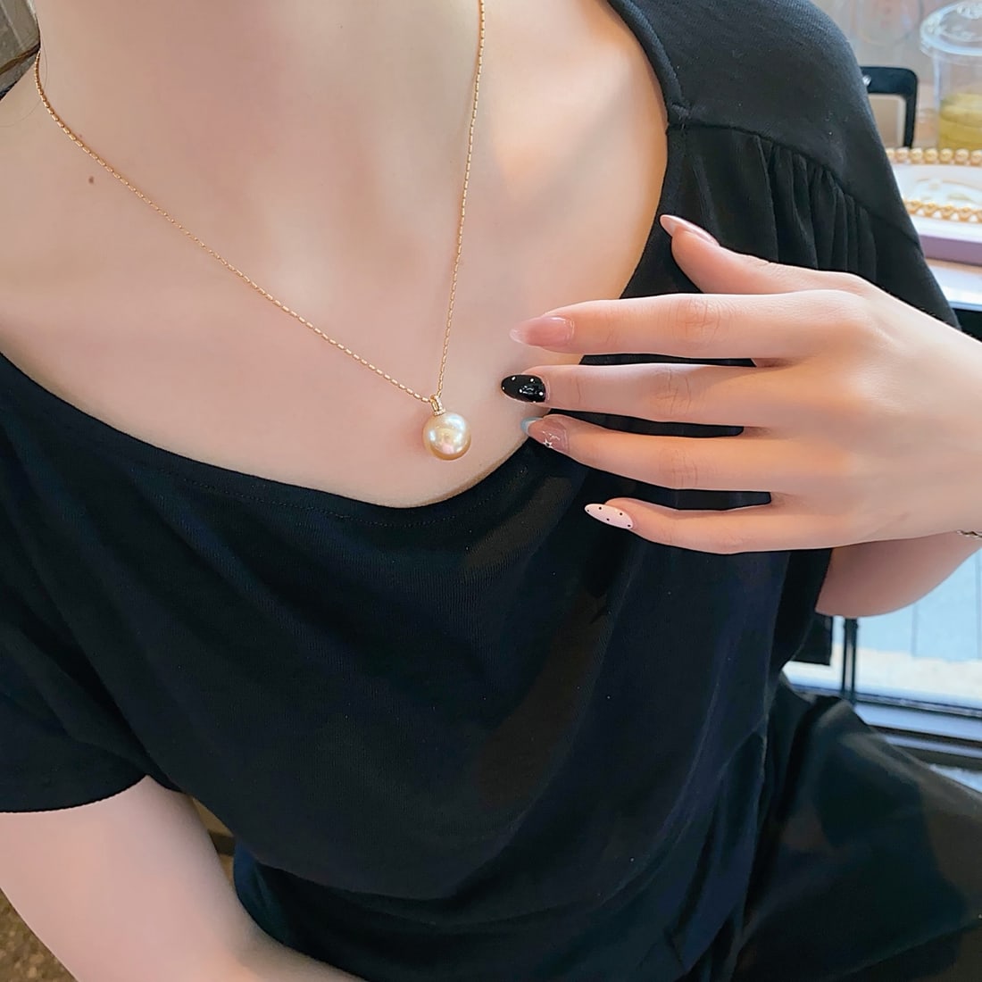 18K Gold Natural White South Sea Pearl Pendant - 5