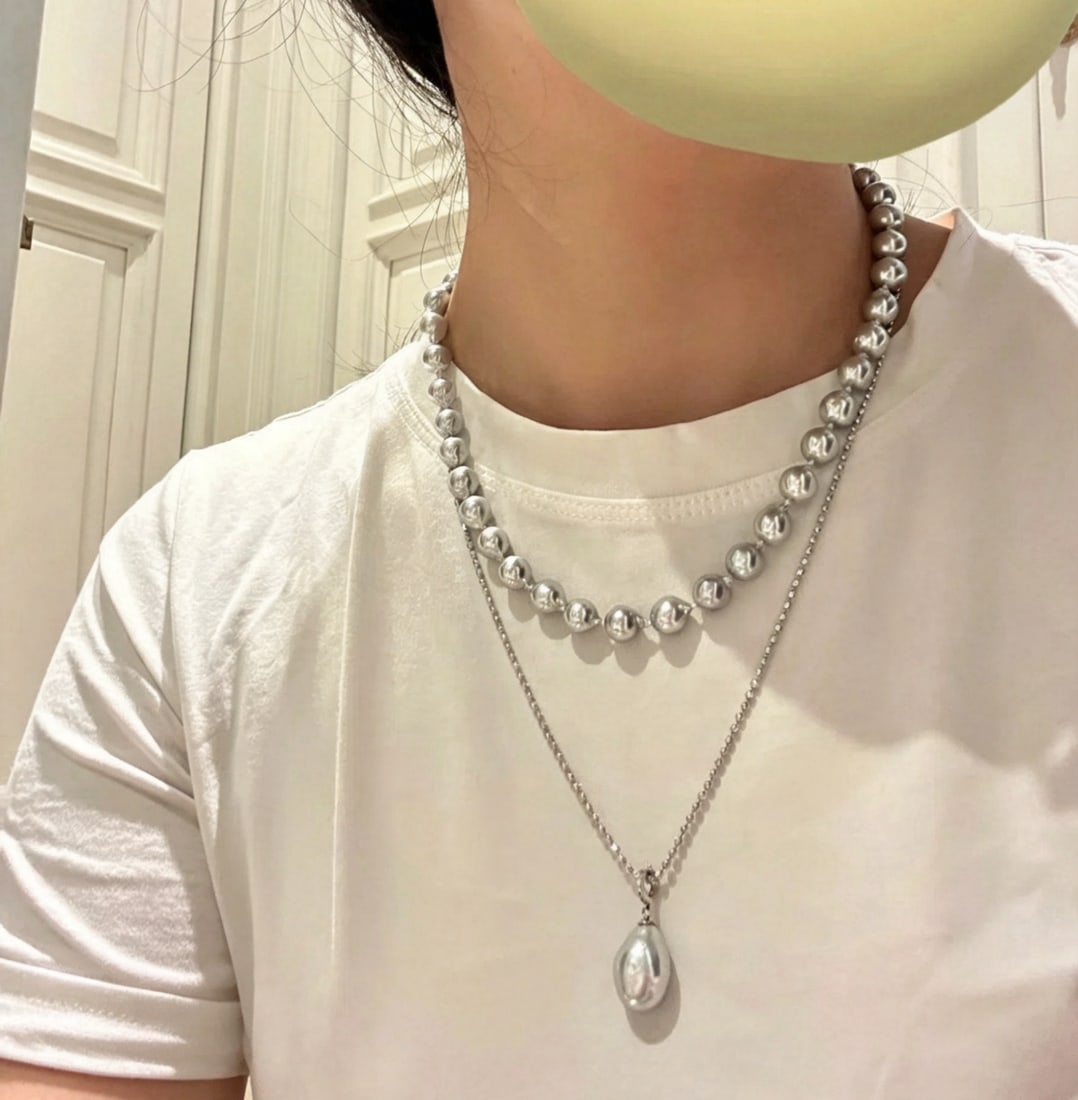 Silver Aurora Madama Round Pearl Necklace - 5