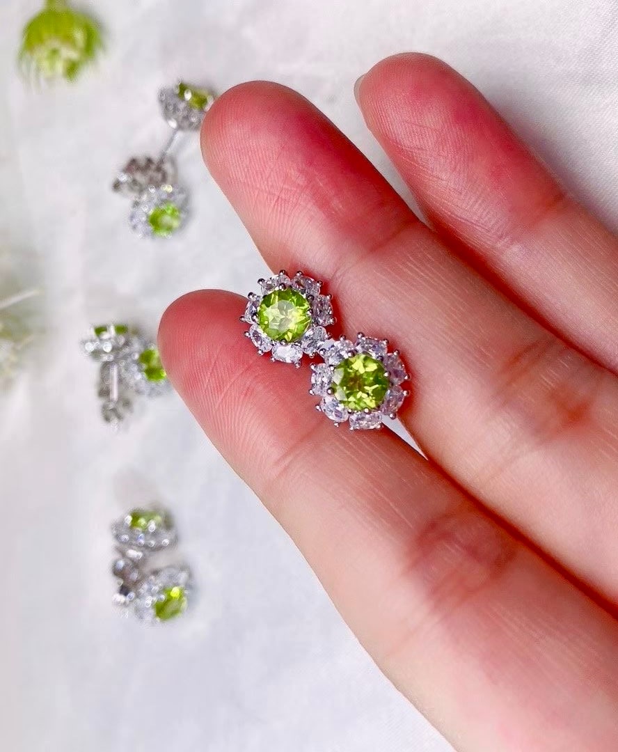 925 Silver Natural Peridot Earrings - 2