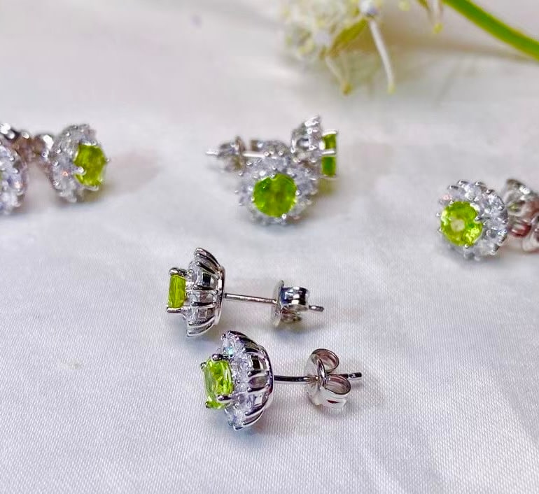 925 Silver Natural Peridot Earrings - 3