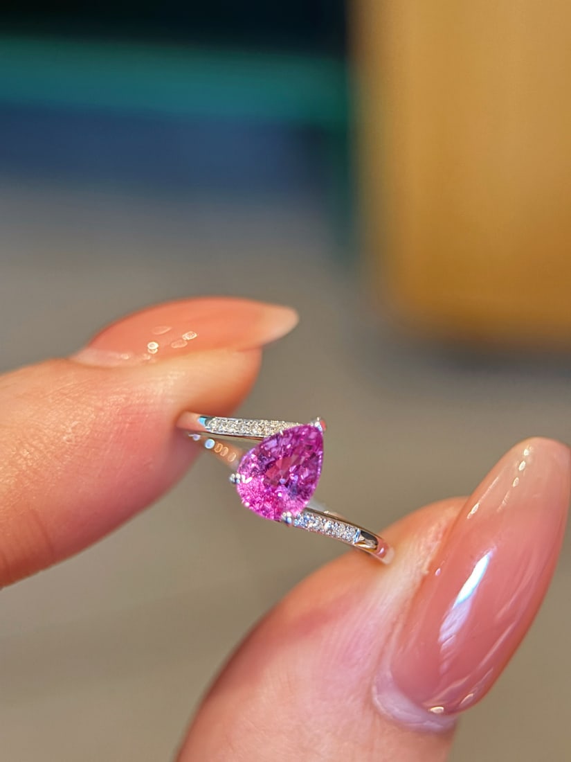 18K Gold Natural Pink Sapphire Diamond Ring - 2
