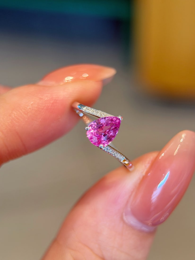 18K Gold Natural Pink Sapphire Diamond Ring - 3