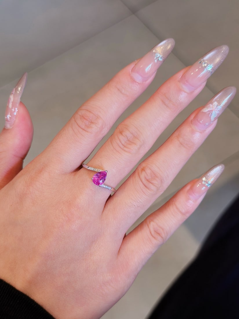 18K Gold Natural Pink Sapphire Diamond Ring - 5