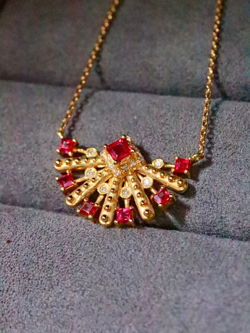 18K Gold Natural Pigeon's Blood Red Ruby Necklace - 5