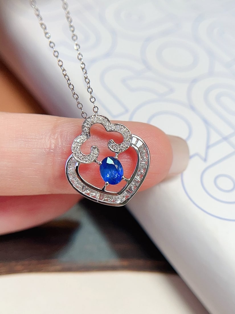 18K Gold Rich Blue Sapphire Collarbone Necklace - 2