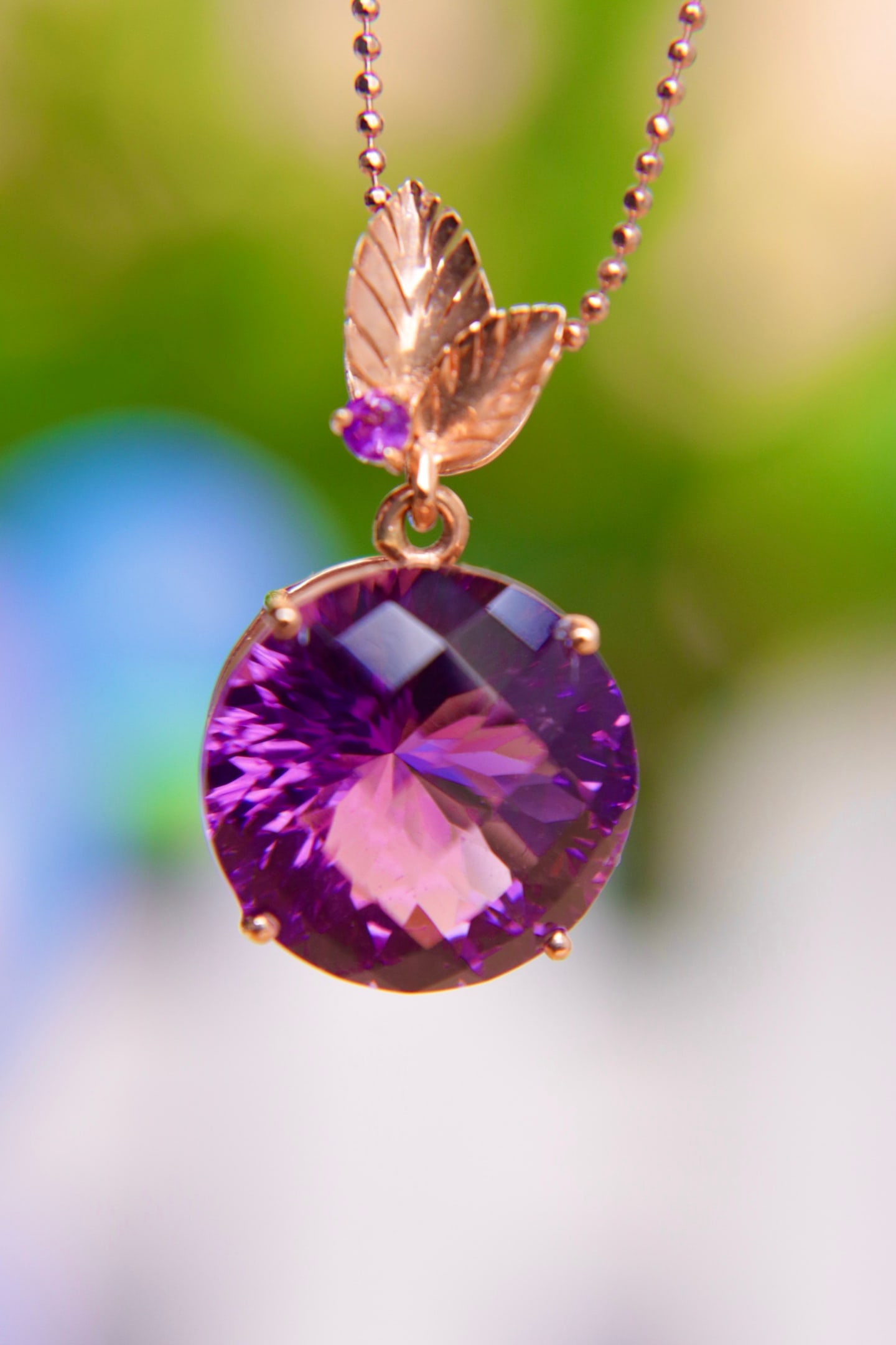 18K Gold Amethyst Pendant - 2