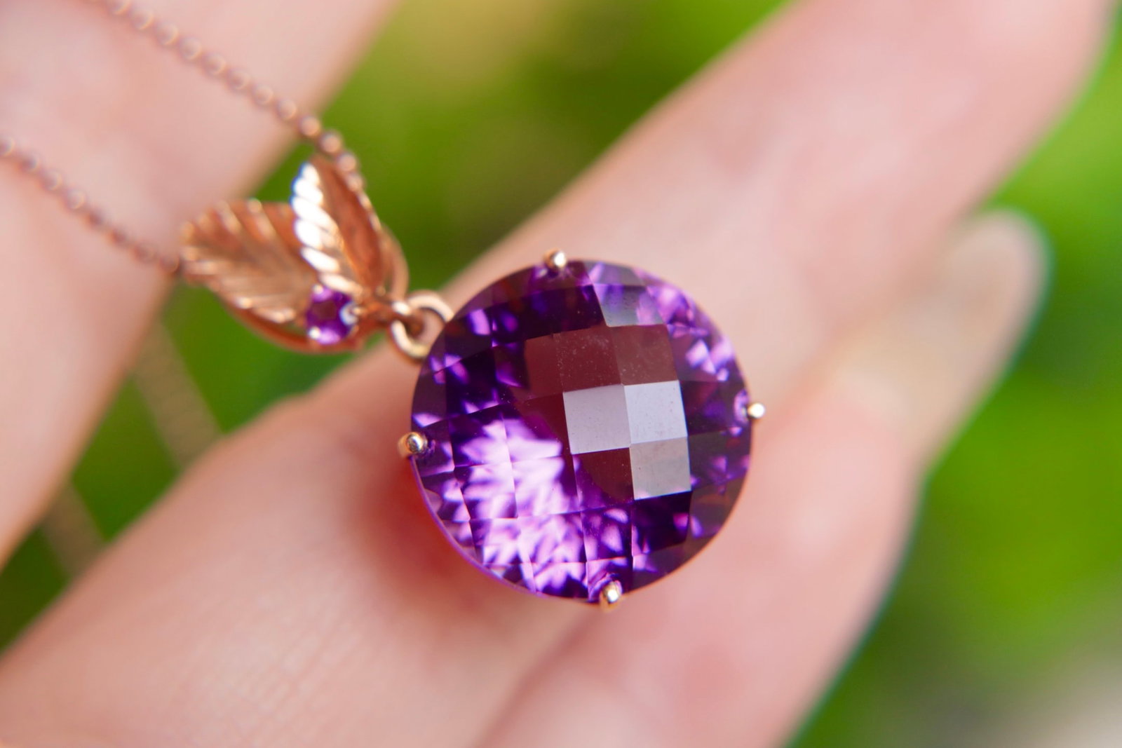 18K Gold Amethyst Pendant - 3