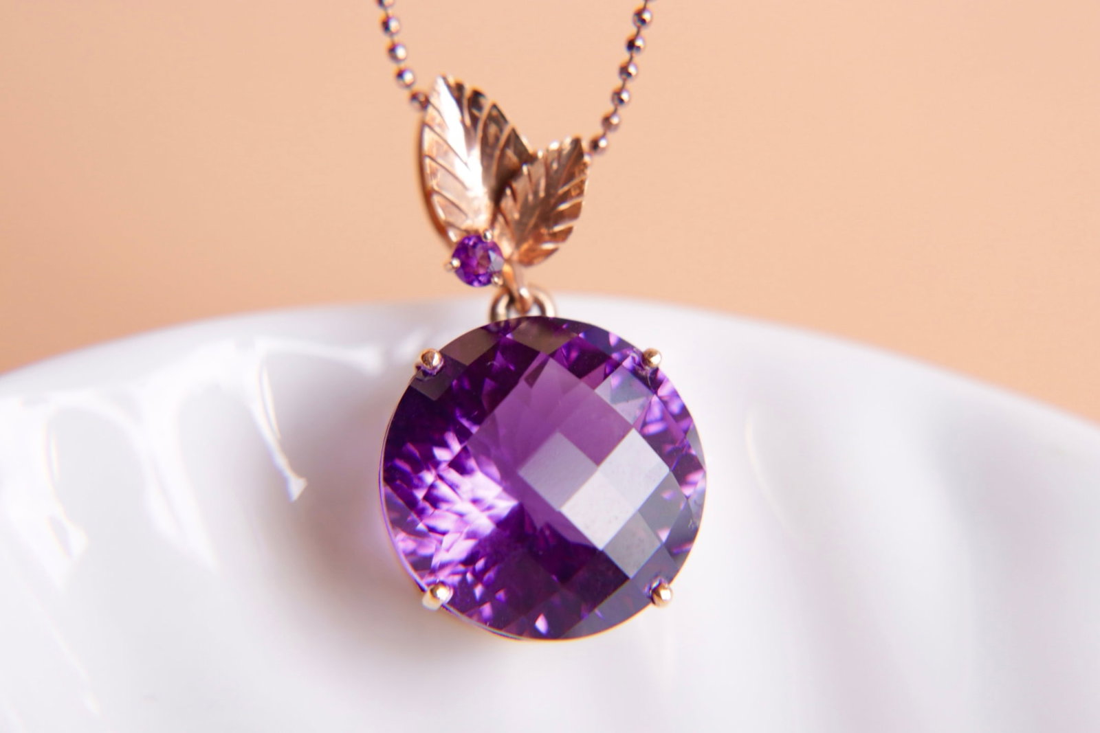 18K Gold Amethyst Pendant - 4