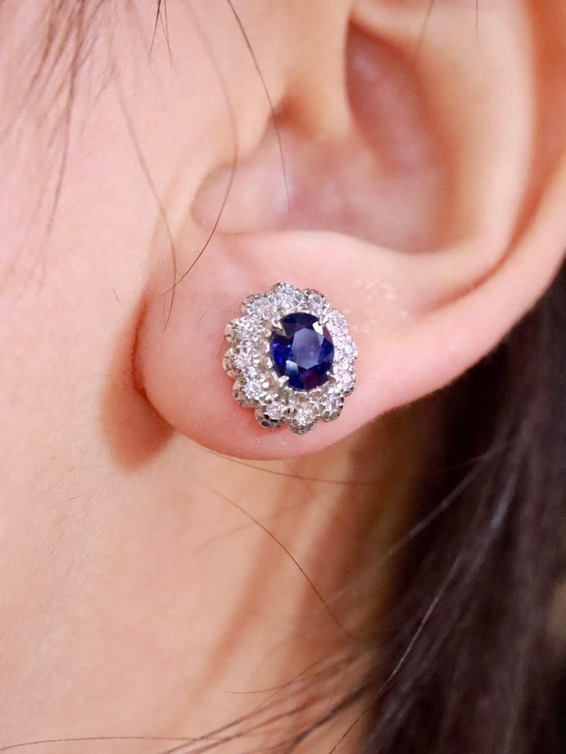 Platinum Natural Sapphire Earrings - 6