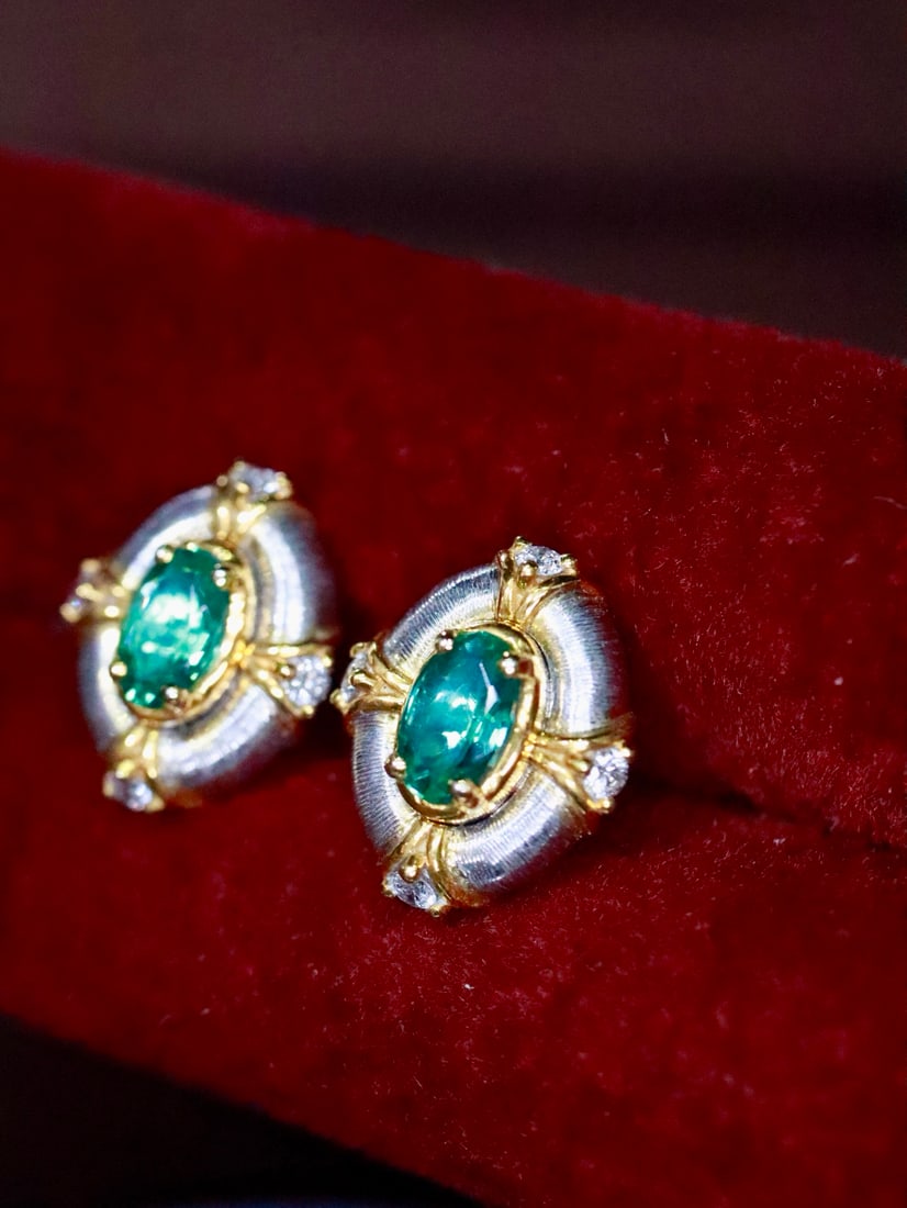 Platinum Natural Emerald Earrings - 2
