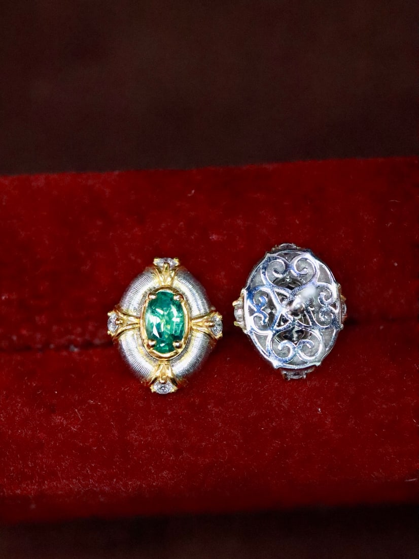 Platinum Natural Emerald Earrings - 3