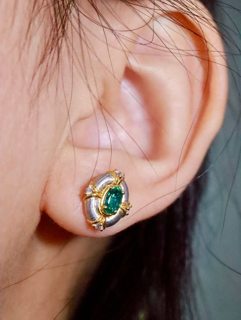 Platinum Natural Emerald Earrings - 5