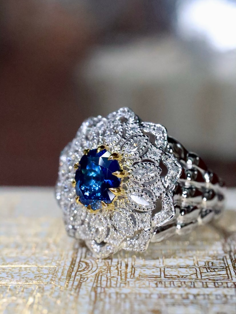 Platinum Natural Sapphire Ring - 4